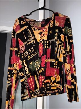 Vintage Carducci Long-Sleeve Abstract Print Top